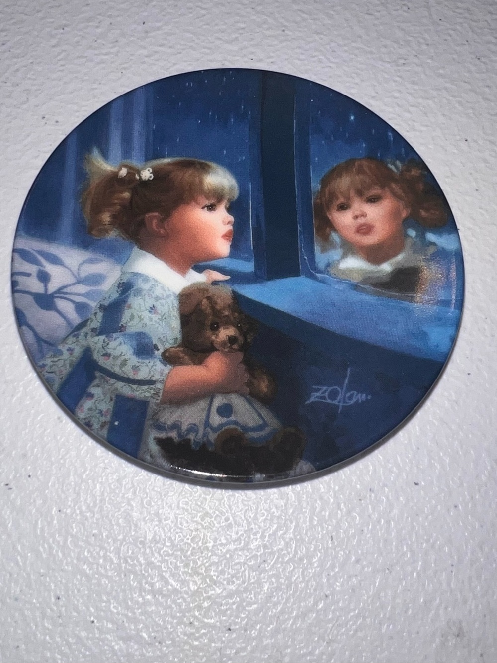 Blue Girl with Teddy Wall Decor Plate